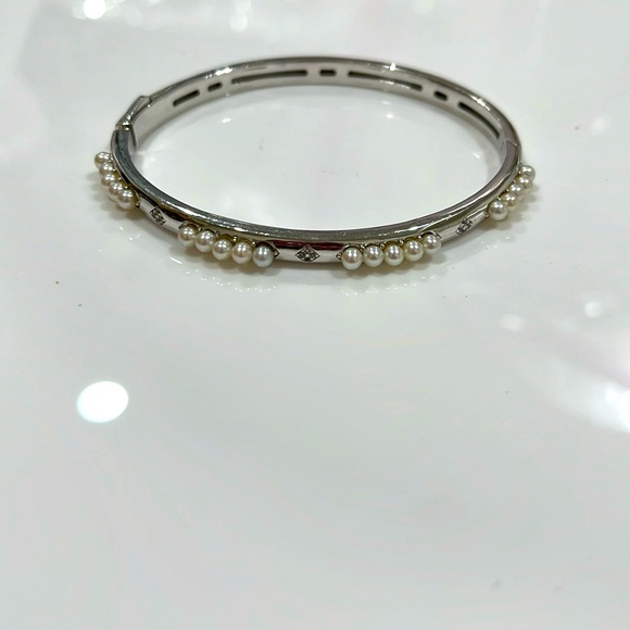 🌟🌟EXQUISITE STAMPED NISHI 925 BRACELET HINGED PEARLS + 12 SET STONES NEW - Picture 4 of 4